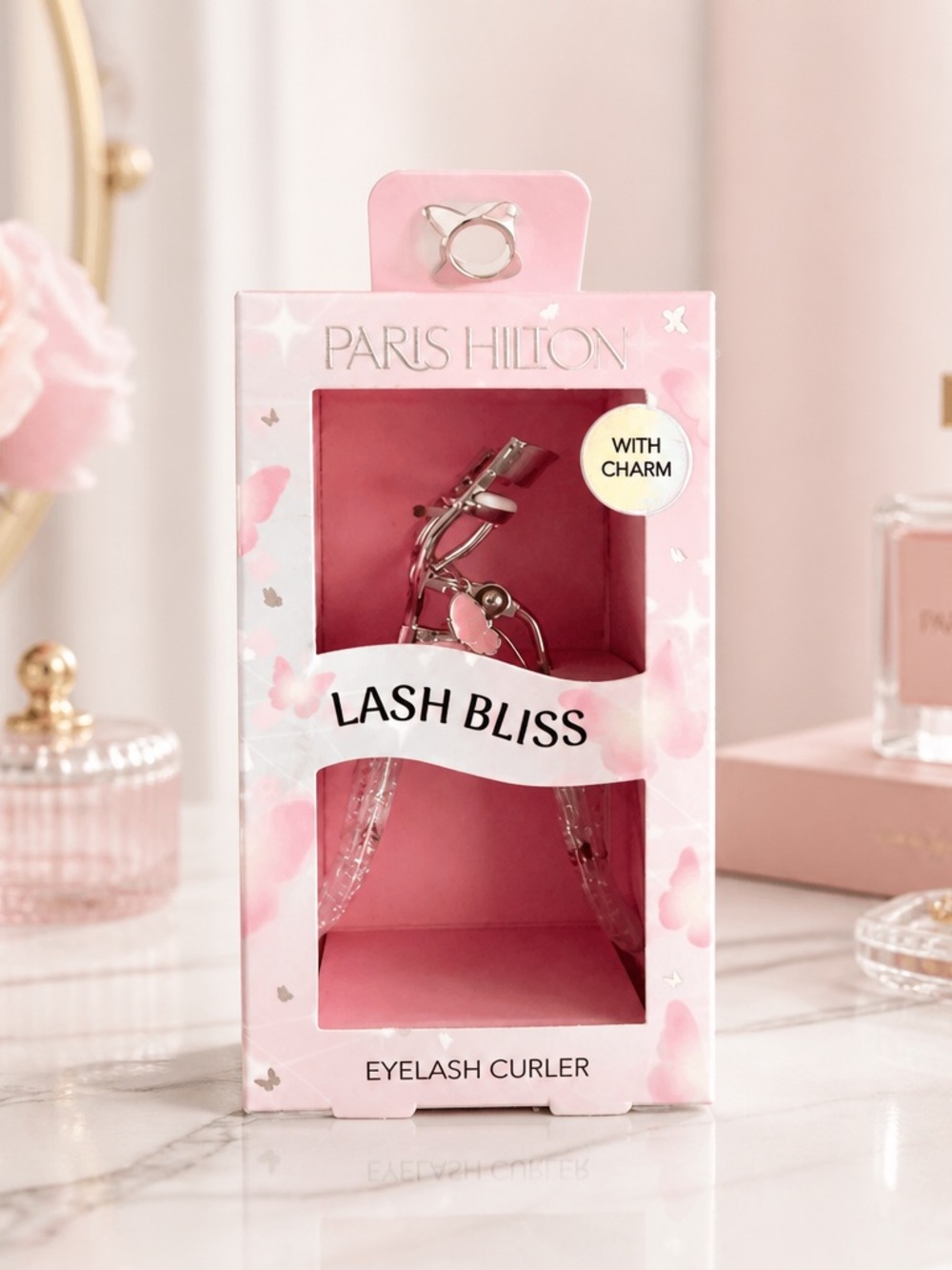 Paris Hilton Lash Bliss Eyelash Curler Pink Silver With Charm
